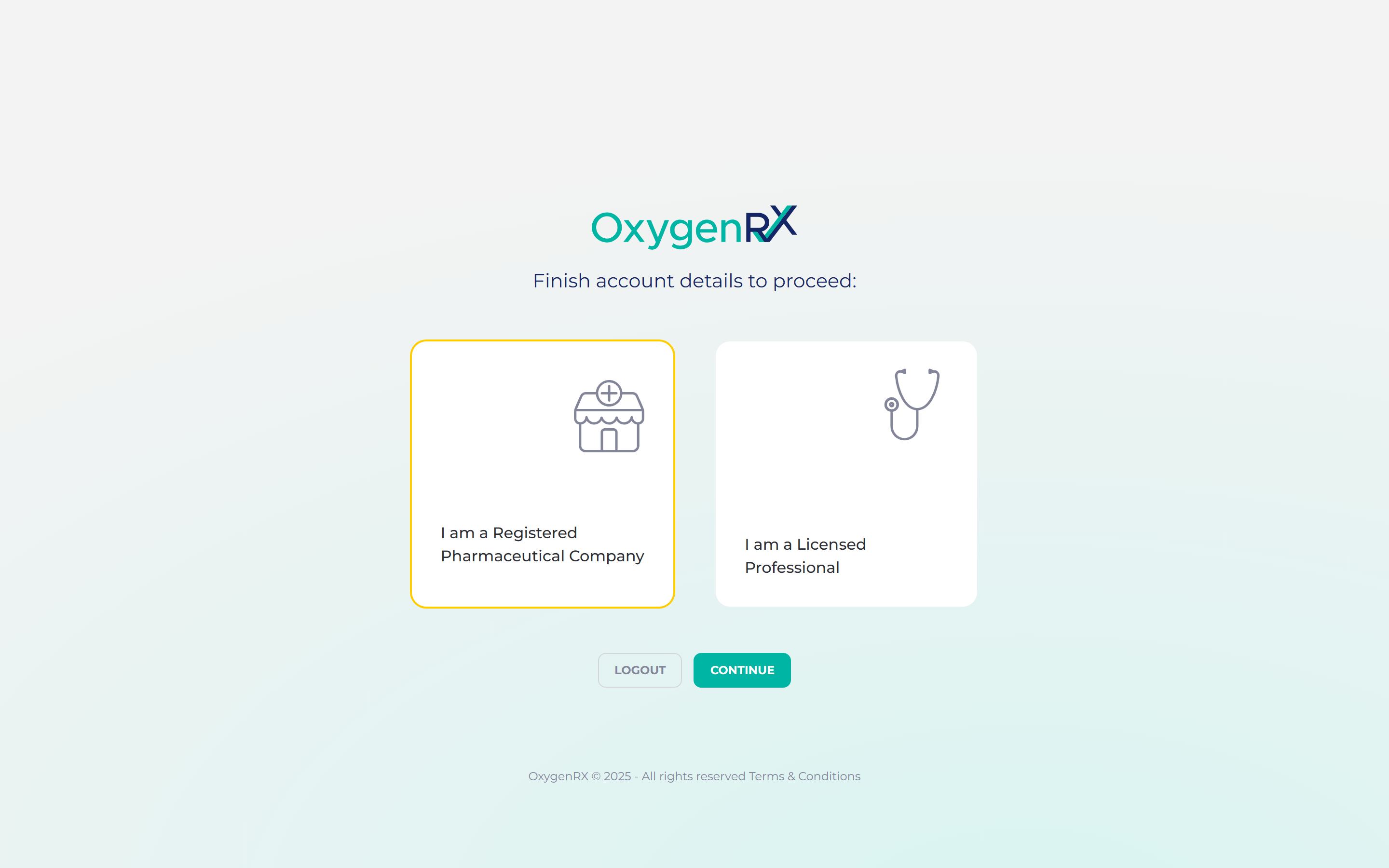 the Finish account details to proceed screen with the two account type cards
