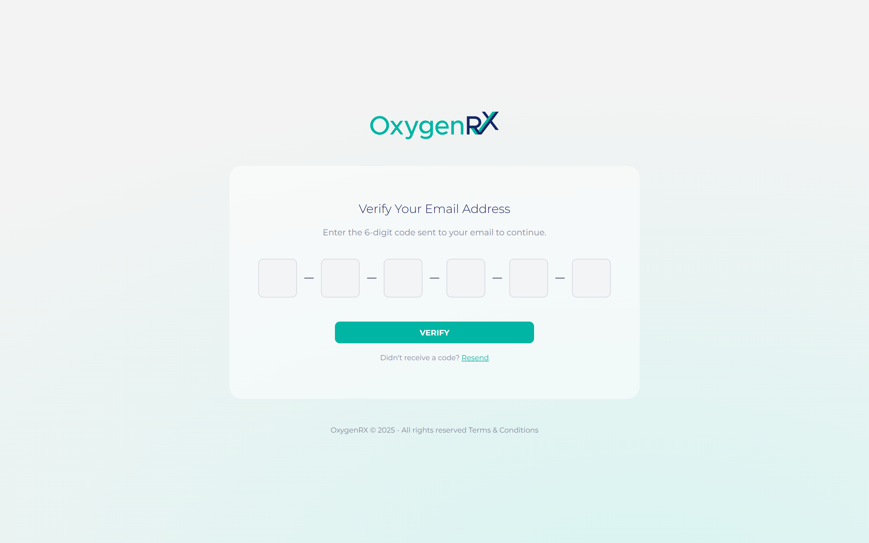the Verify Your Email Address page with the six code boxes