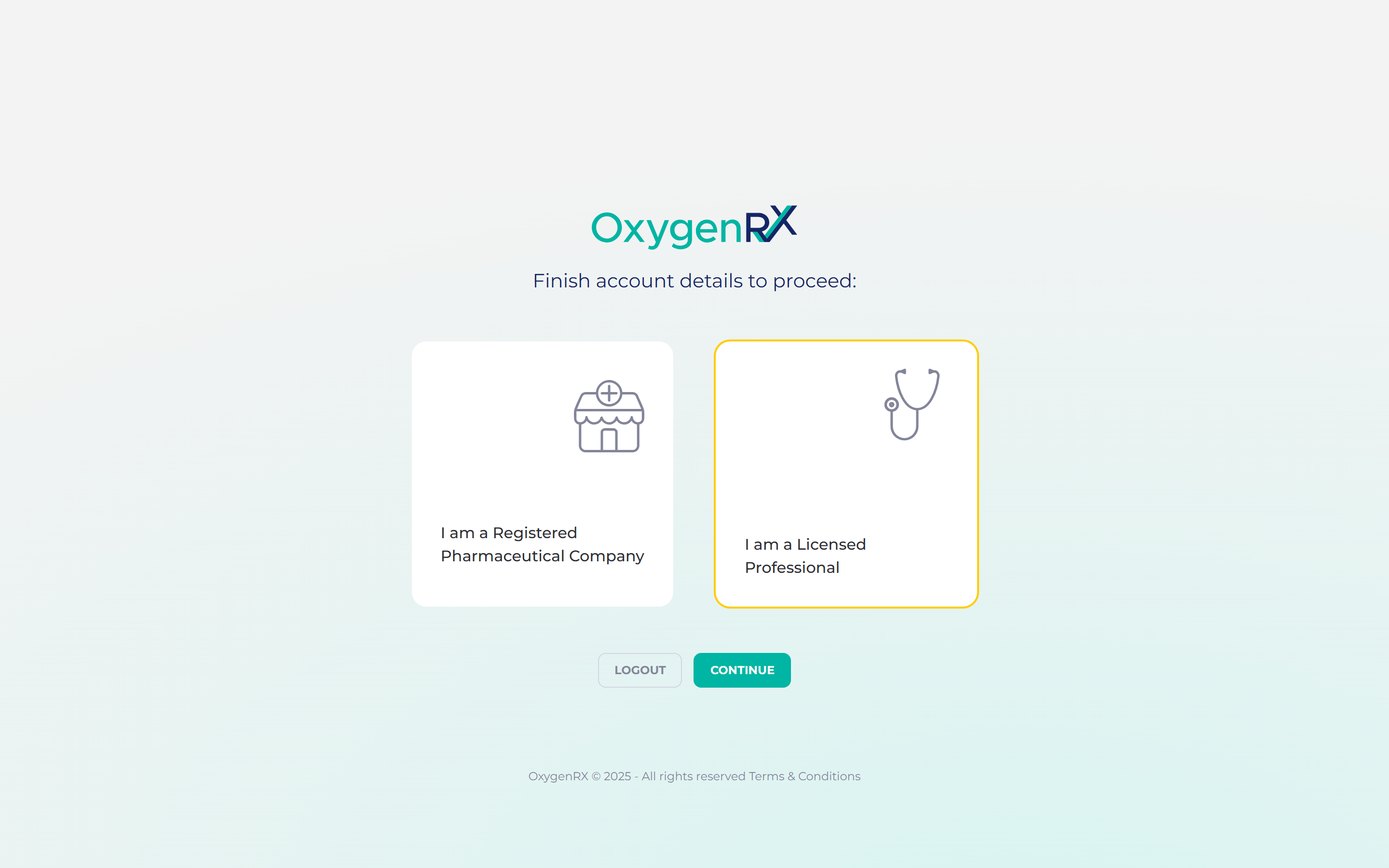 the Finish account details to proceed screen with the two account type cards