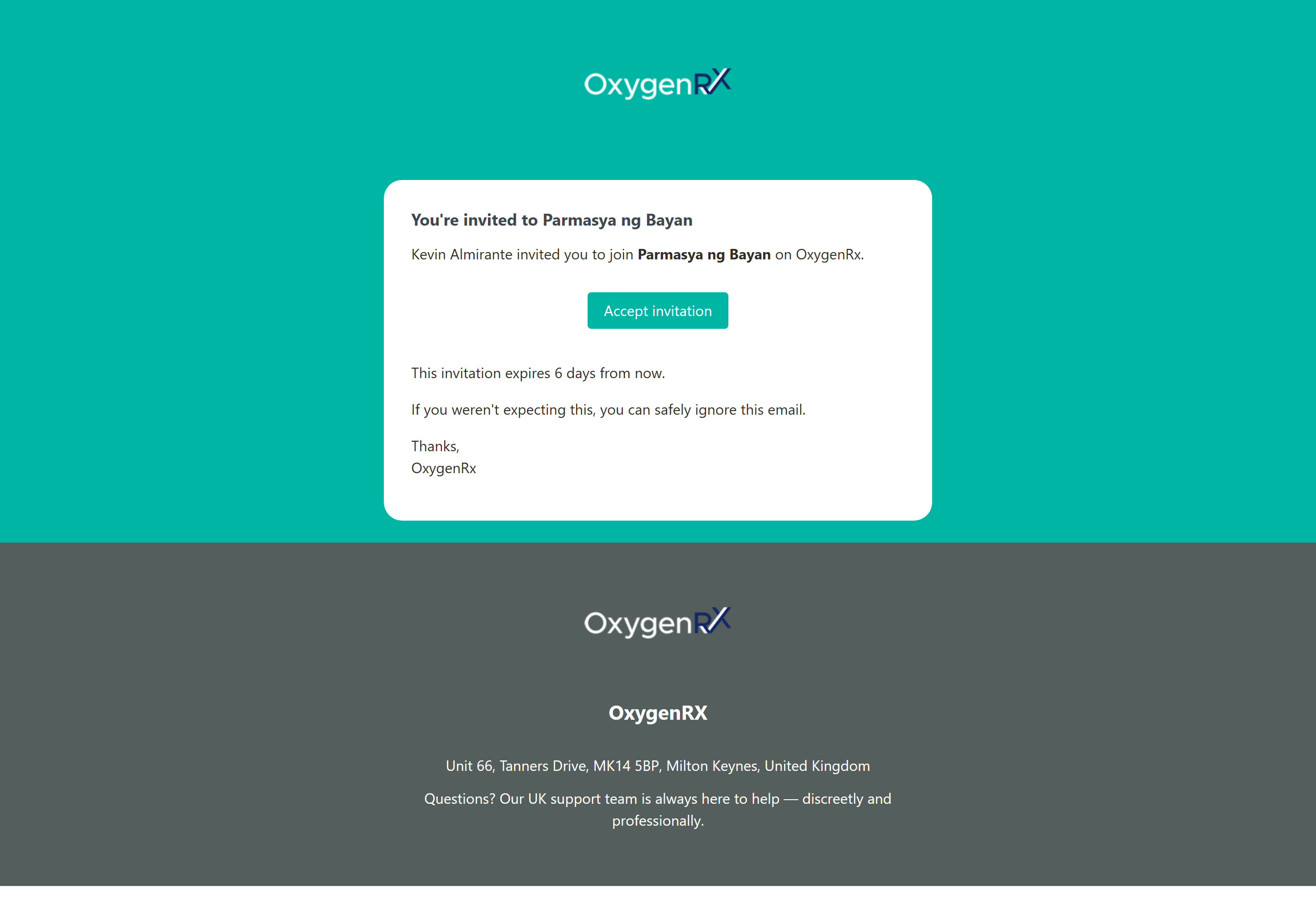 the invitation email with the Accept invitation link