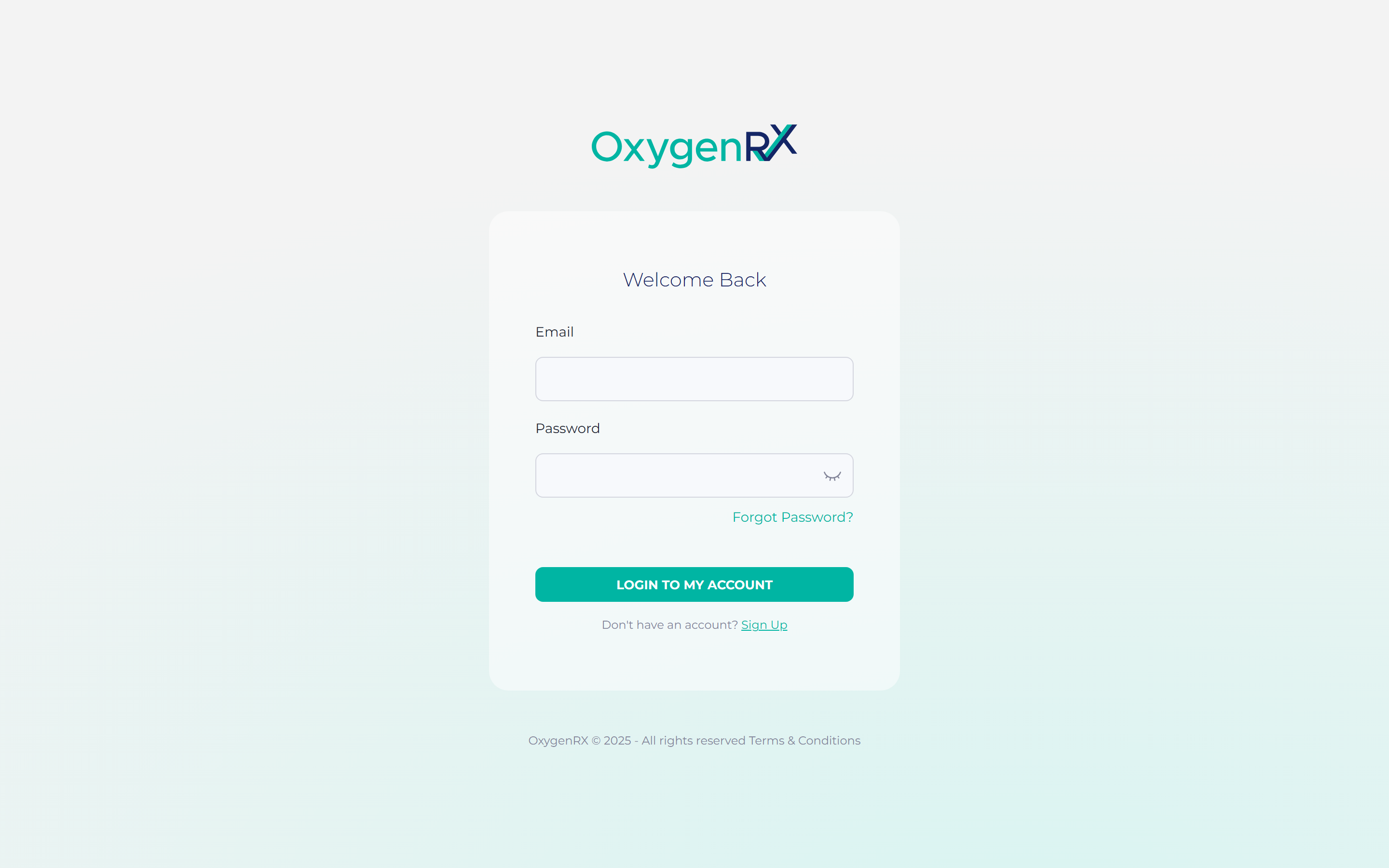 the Welcome Back sign-in screen with the email and password boxes