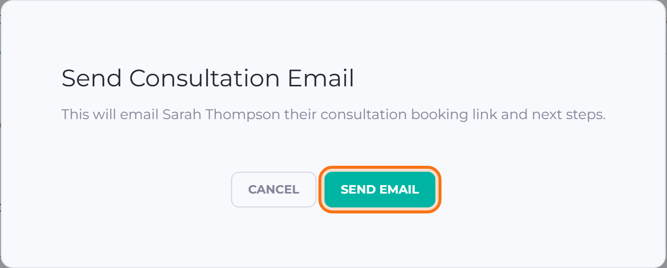 Send Consultation Email window with the Send Email button highlighted