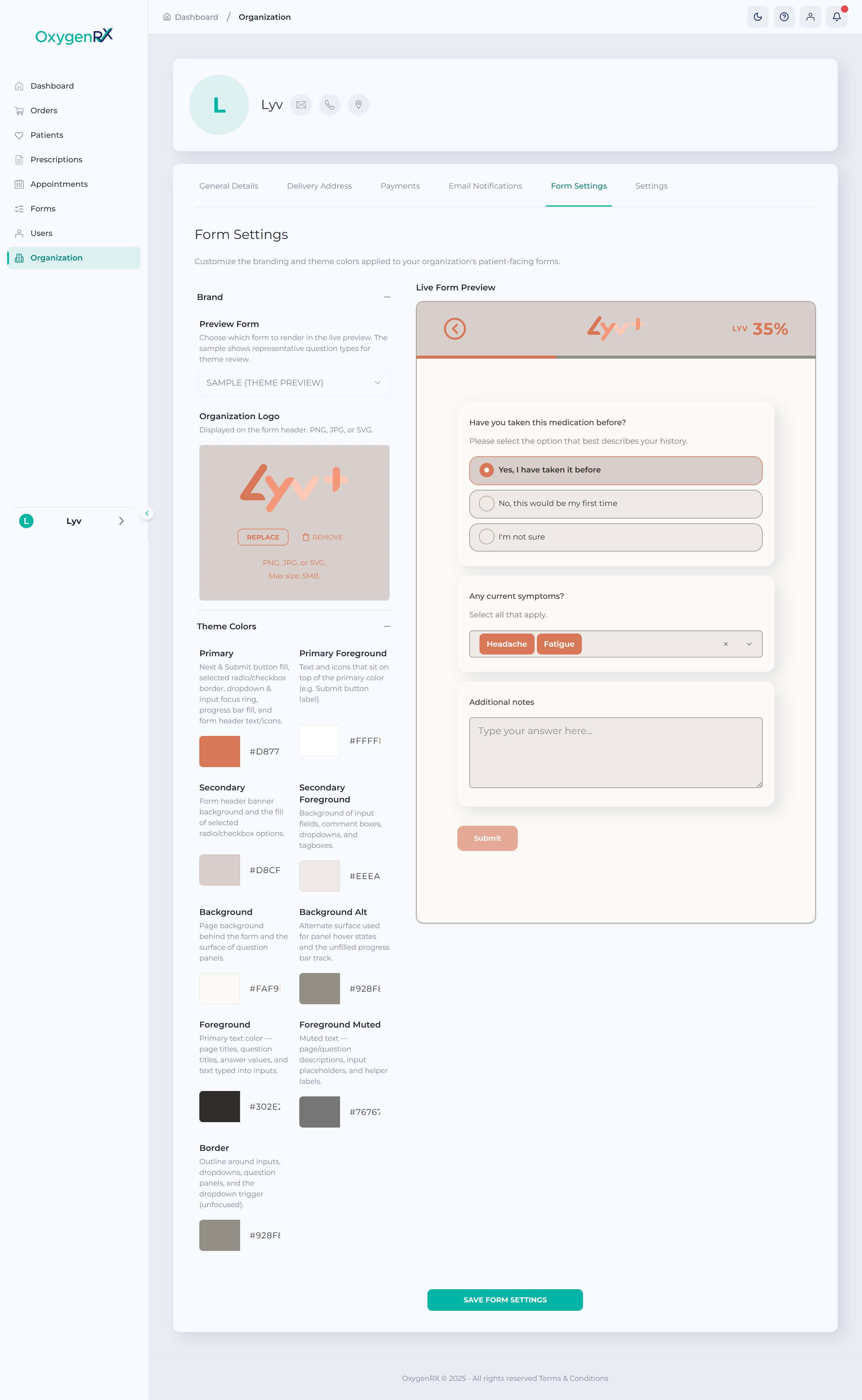 the Form Settings tab with the live form preview